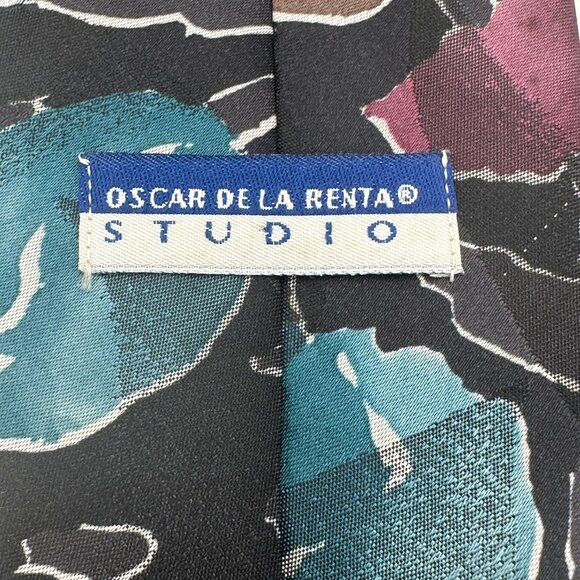 Vintage 1980s OSCAR DE LA RENTA STUDIO Teal Plum Taupe Necktie - Picture 4 of 7